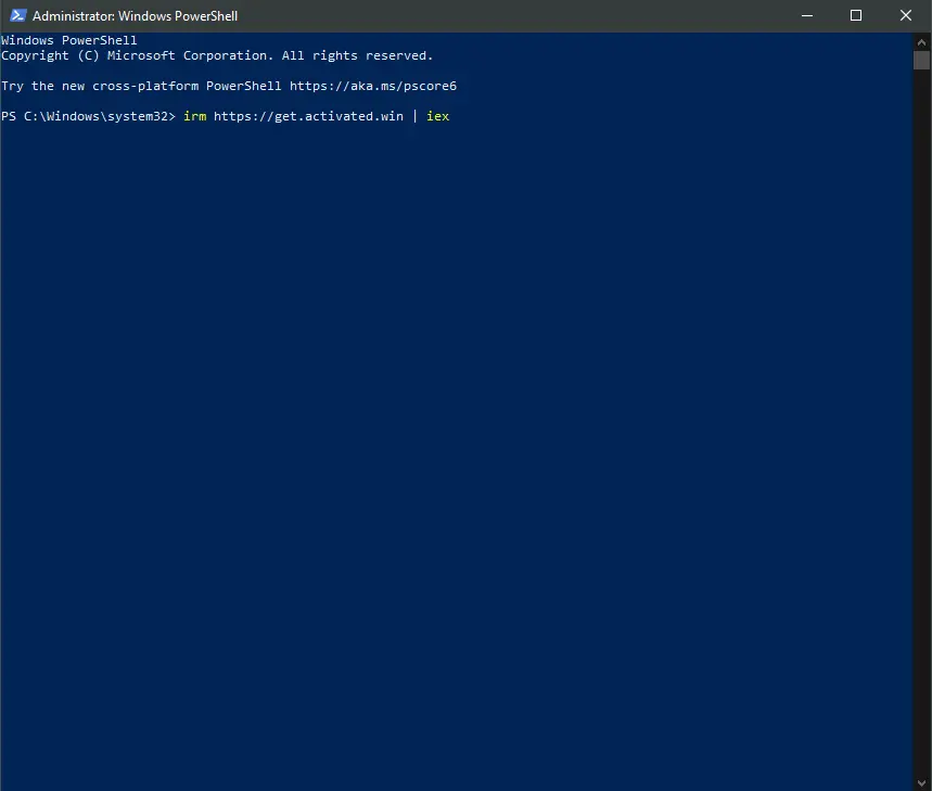 Nhập lệnh irm activate windows miễn phí
